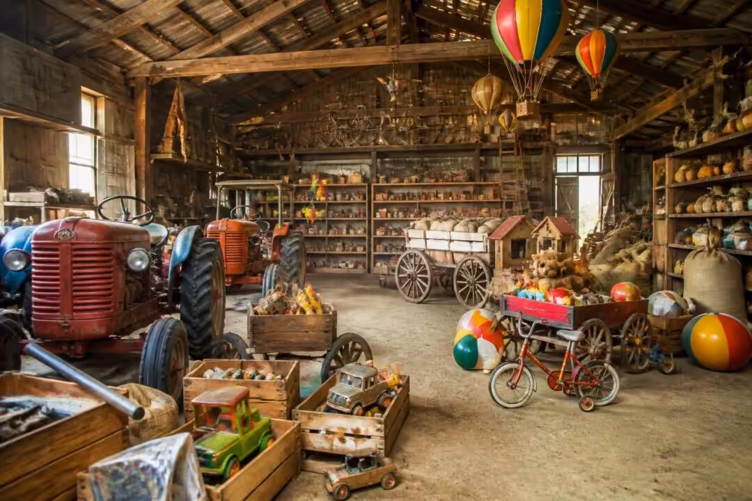 plongez dans l'univers fascinant d'une ferme gersoise et explorez le hangar agricole rempli de trésors, comme un enfant émerveillé dans un magasin de jouets.